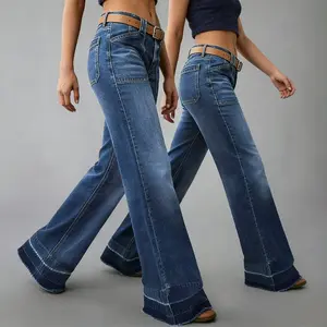 Women's Wide-Leg Denim Pants with Pockets The NewTrend Of 2025 Casual Wide-leg Jeans Mid-waist Flares LongDesign For All Seasons