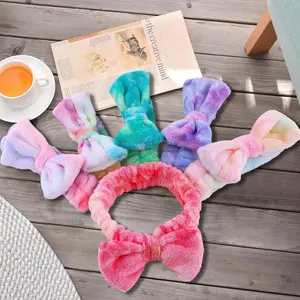 6pcs, Tie Dye Color, Soft Coral Fleece, Elastic, Washable, Sweat Absorbing Headband, Makeup and Wash Headband ﻿ hair women scarf head wrap
