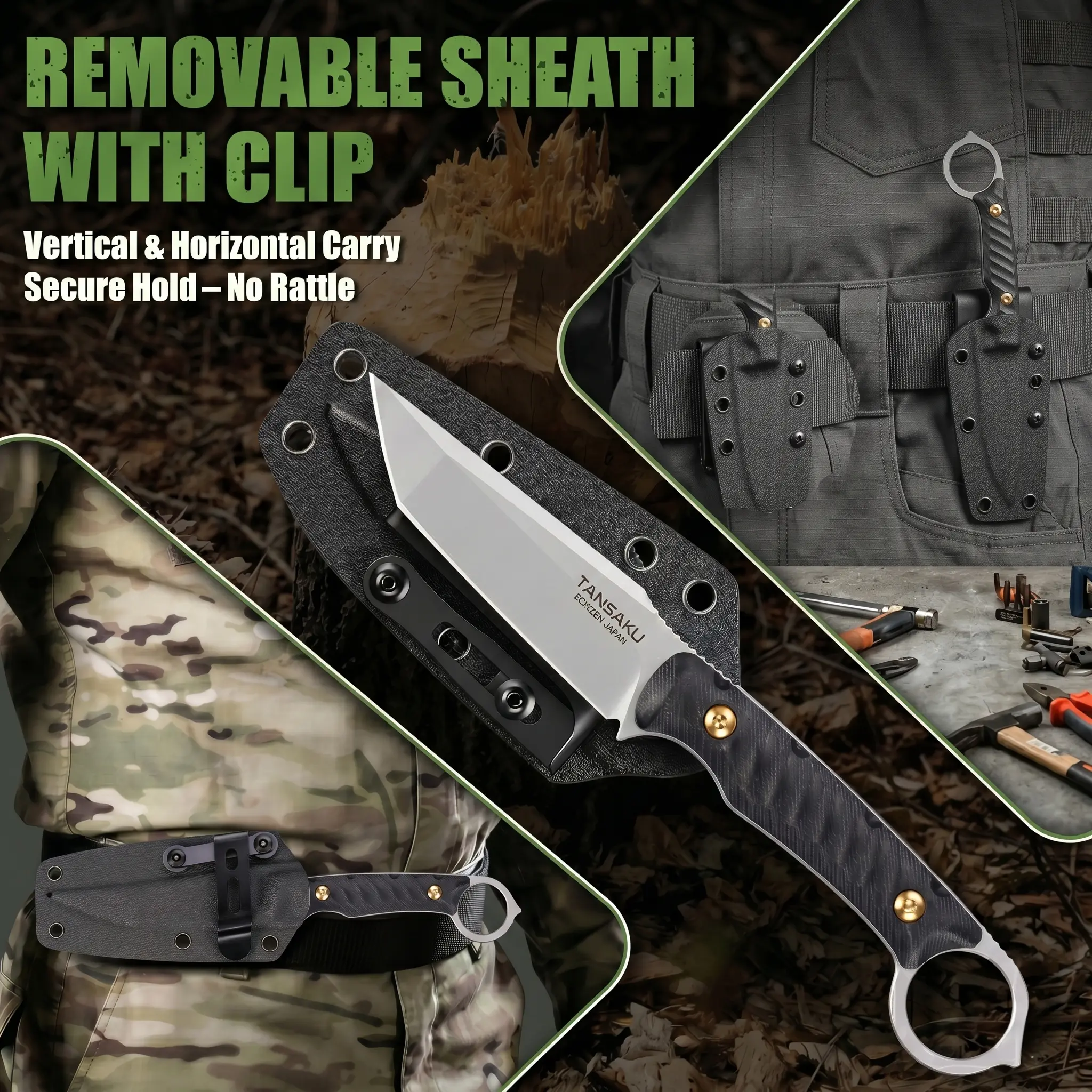 Tansaku Outdoor Camping Fixed Knife with Secure Sheath & Ergonomic Handle,Alloy Steel ,Camping Fixed Blade Small EDC Knives for Hiking, Fishing,Camping,Gift for Men's
