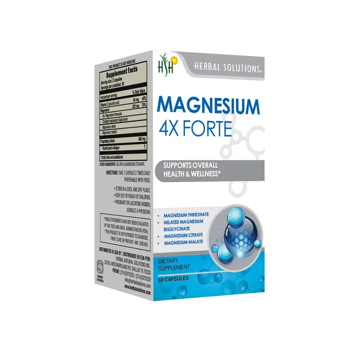 Magnesium 4X Forte | Magnesium Supplement | Capsules | 60 Capsules | Herbal Solutions
