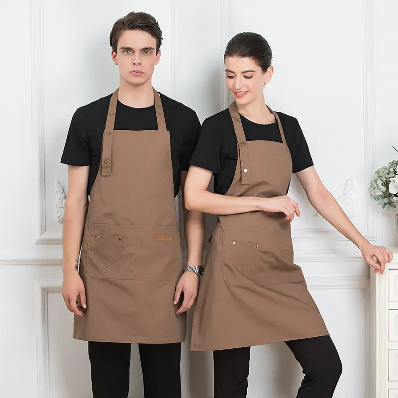 Classic Minimalist Neck Bib Apron with Strap - Splash-Resistant for Kitchen Baking & Restaurant Work Uniform, Home Cooking Use