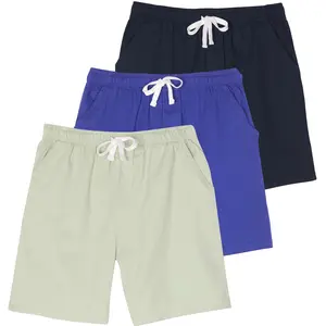 Real Essentials 3 Pack: Men's Cotton 7" Walk Short with Back Pocket & Drawstring - Casual Wear