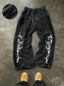 Men's Casual Loose Cotton Sport Pants, Tribal Print, Drawstring Waist, Long Regular Fit, Street Style, Ideal for Daily Wear, Athleisure Style
