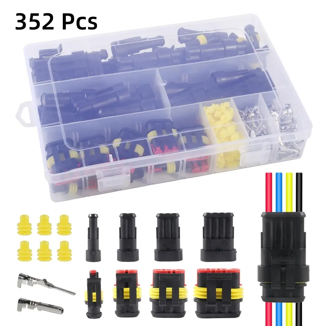 352Pcs Waterproof Automotive Electrical Connector Plug Kit, 1/2/3/4 Pin Male Female Wire Terminal Connectors for Car Motorcycle RV Marine Wiring Modification Repair