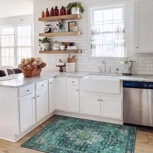 Moynesa Ultra-Thin Washable Vintage Area Rug - Large Living Room Rug Boho Oriental Medallion Bedroom Mat Non-Slip Non-Shedding Dining Room Floor Carpet for Home Office, Teal/Mutil