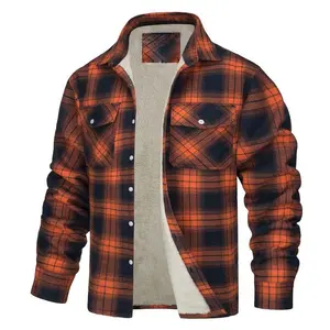 Men'sSherpaLinedCottonFlannelShirtJacketPlaidButtonUpJacketCoatforMenwithPocket