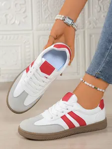 Women's Retro Style Low Top Sneakers, Casual Walking Sneakers, Textile Upper Material, Rubber Sole, All-Season Casual Footwear, Perfect for Daily Wear & Stylish