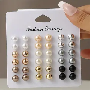 18 Pairs Elegant Multi-color Imitation Pearl Stud Earrings Korean Charm Ball Bead Earrings Women   Party Wedding Jewelry Set
