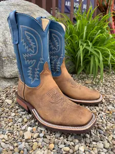 Anderson Bean Men's Gold Hillbilly & 10” Sky Blue Avatar Top Square Toe Cowboy Boots 360694
