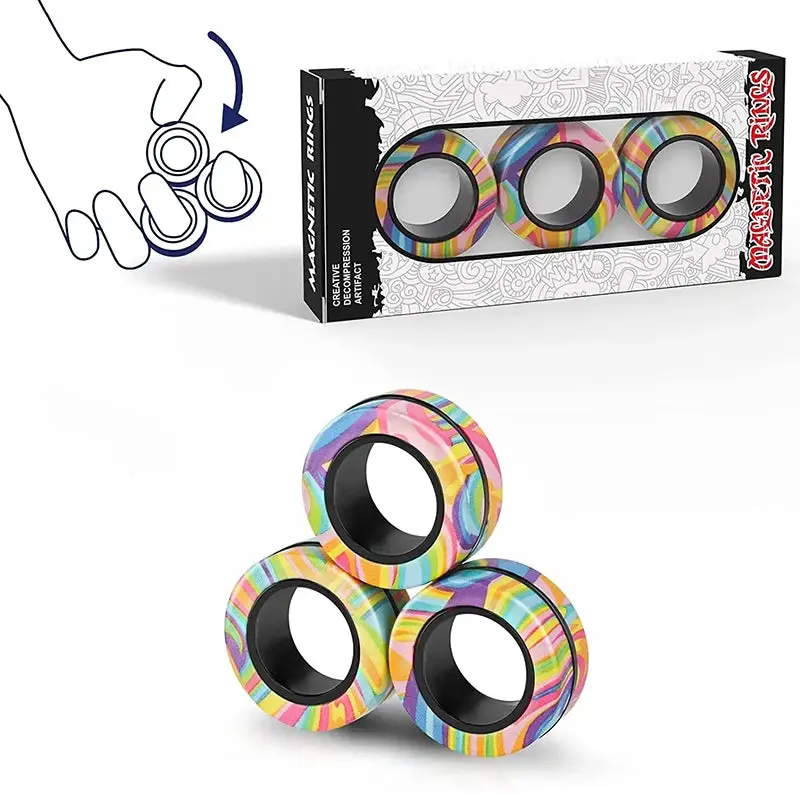 Magnetic Fidget Rings Set - 3-Pack Spinner Rings, Lightweight Magnetic Stress Relief Toys, Fidgets for Anxiety