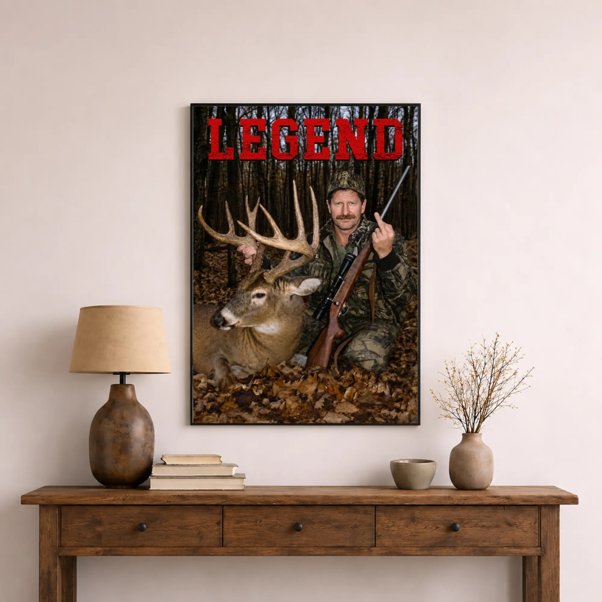 [No Frame] Dale Earnhardt With Deer Wall Art , Racing Middle Finger Hunting Season Poster, Gift for Men and Women, Made in USA