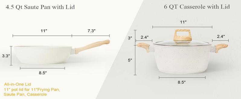 SODAY 17/12 Pcs Pots and Pans Set Non Stick, Kitchen Cookware Sets White Granite Nonstick Cooking Set with Frying Pans, Saucepans, Steamer,Nonstick Pots with Glass Lid (NO PFOS, PFOA),Kitchenware,stock up on specials,New Year Sale, gifts