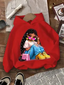 Girl's Cartoon Print Hoodie, Casual Long Sleeve Hooded Sweatshirt for Fall & Winter, Kids Clothes for Daily Wear, Cute Cartoon Clothes