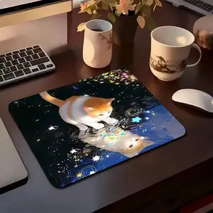 Cute Anime Galaxy Kitty Star Square Mousepads 45x40 Large 22x18 Small non-slip rubber gaming mouse pad, smooth sliding surface, stylish aesthetic desk accessory for office, laptop and desktop
