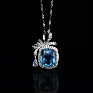 S925 sterling silver Topaz pendant ,with zircon  high quality setting, Elegant and Luxurious for Women, Girl friend, Brides, Grils as Wedding&Birthday Gift, Perfect for Daily Wear and Party, Valentine's Day Gift