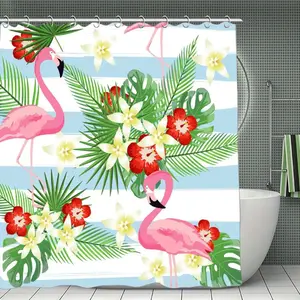 Modern Tropical Palm Leaf Shower Curtain Monstera Plant Jungle Design Waterproof Fabric Bathroom Curtain with Hooks 72x72 Inch