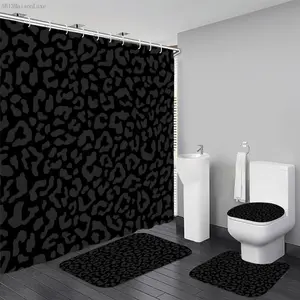Leopard Shower Curtain Cheetah Print Shower Curtain Sets Non Slip Bathroom Rugs Soft Plush Bath Mat Toilet Lid Cover Animal Print Shower Curtain with 12 Hooks for Bathroom Tub, BlackAB13MaisonLuxe