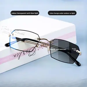 2-in-1 Photochromic Reading Glasses, Blue Light Filter & UV Block, Lightweight Semi-Rimless Readers for Indoor Work & Outdoor Activities, Anti Glare, Eye Protection for Seniors soft silicone nose pad