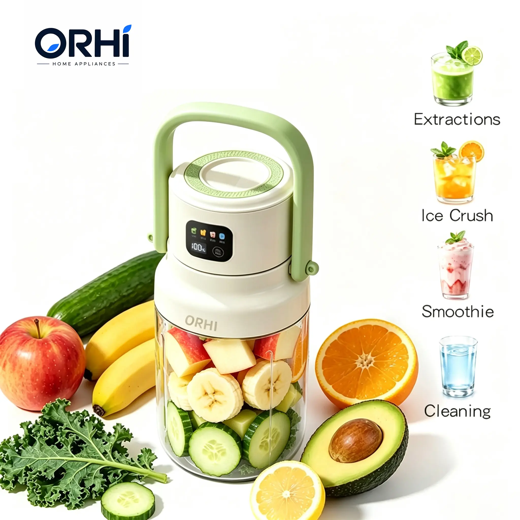 ORHI 44oz Portable Blender for Smoothies & Shakes, Cordless Personal Blender with 4-in-1 LED Display, USB Rechargeable Ice Crushing Blender, BPA-Free Large Capacity Smoothie Maker for Protein Drinks, Healthy Beverages, Gym, Travel & Home Kitchen juicer
