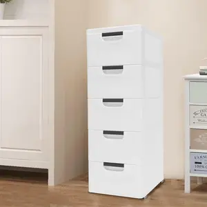 New 5-Drawer Stackable Vertical Storage Tower - Slim Space-Saving and Durable Plastic Narrow Drawers Cabinet for Small Spaces Bathroom Bedroom and Laundry Organization Boxes Organiser