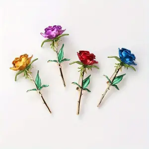 1pc Elegant Rose Shaped Brooch Colorful Enamel Pin for Women Dress Sweater Clothing Accessories