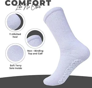 Generation Square 12 Pairs Men & Women Non-Skid Non-Binding Cotton Crew Socks with Traction Control Soft Loose Fit Knit Big Black Womenswear Bottom Smooth Hospital Slip Smooth Top Chic Elegant Elegance