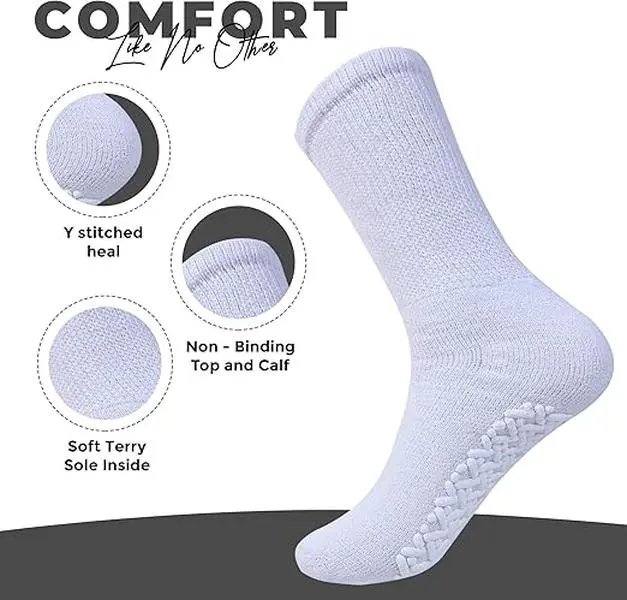 GENERATION SQUARE Men's & Women's Chic Knit Cotton Crew Socks with Nonbinding Top & Nonskid Grips, Loose Fit for Elderly, 6-12 Pairs, Soft, Elegance, Elegant, Compression Stockings