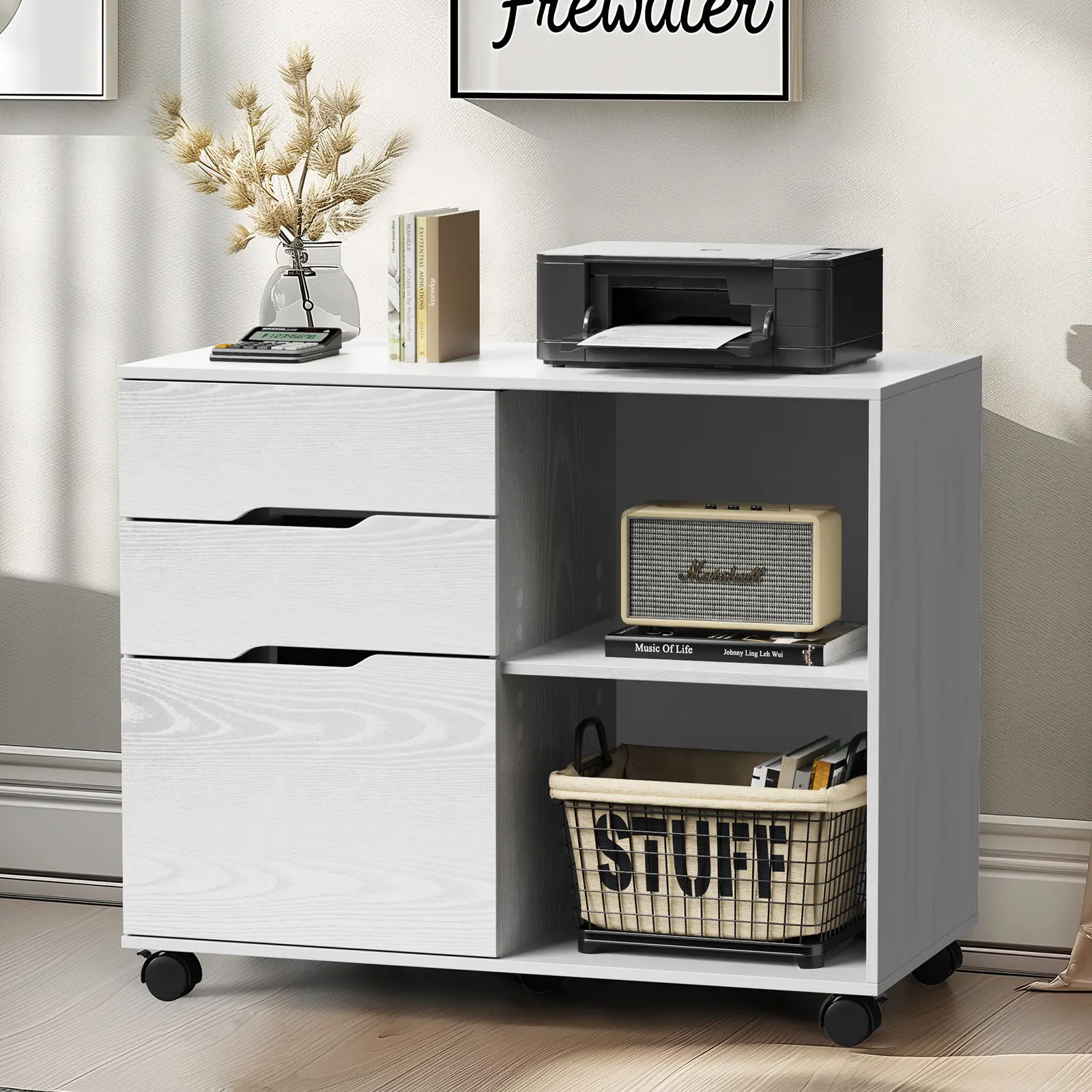 Sweet Furniture F File Cabinet 3 Drawer - Vertical File Cabinets for Office Mobile Lateral Filing Cabinet Printer Stand with Adjustable Storage Shelves for Kids Room, Small Space