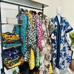 EmpiricStyle Brocade Kaftan Bubu Tapped with Aso-Ofi blue & Gold Floral Print Long Dress