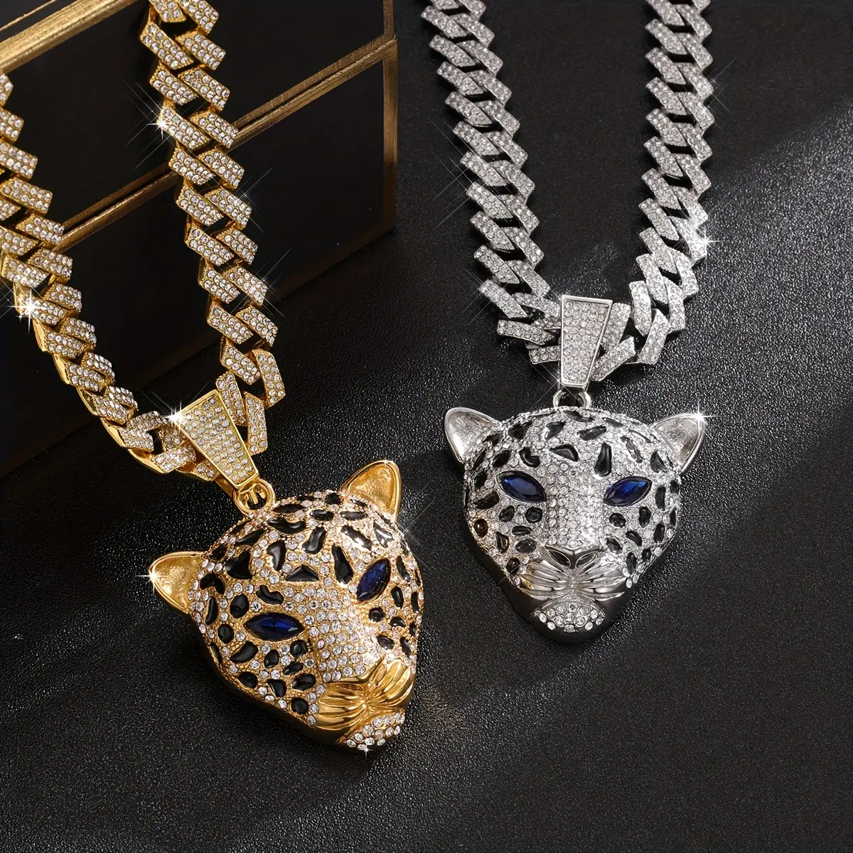 Men's Exaggerated Leopard Head Pendant Cuban Chain Necklace - Punk Rock Rapper Zinc Alloy Animal Graphic Jewelry, Hip-Hop Fashion Accessory, Animal Graphic Necklaces