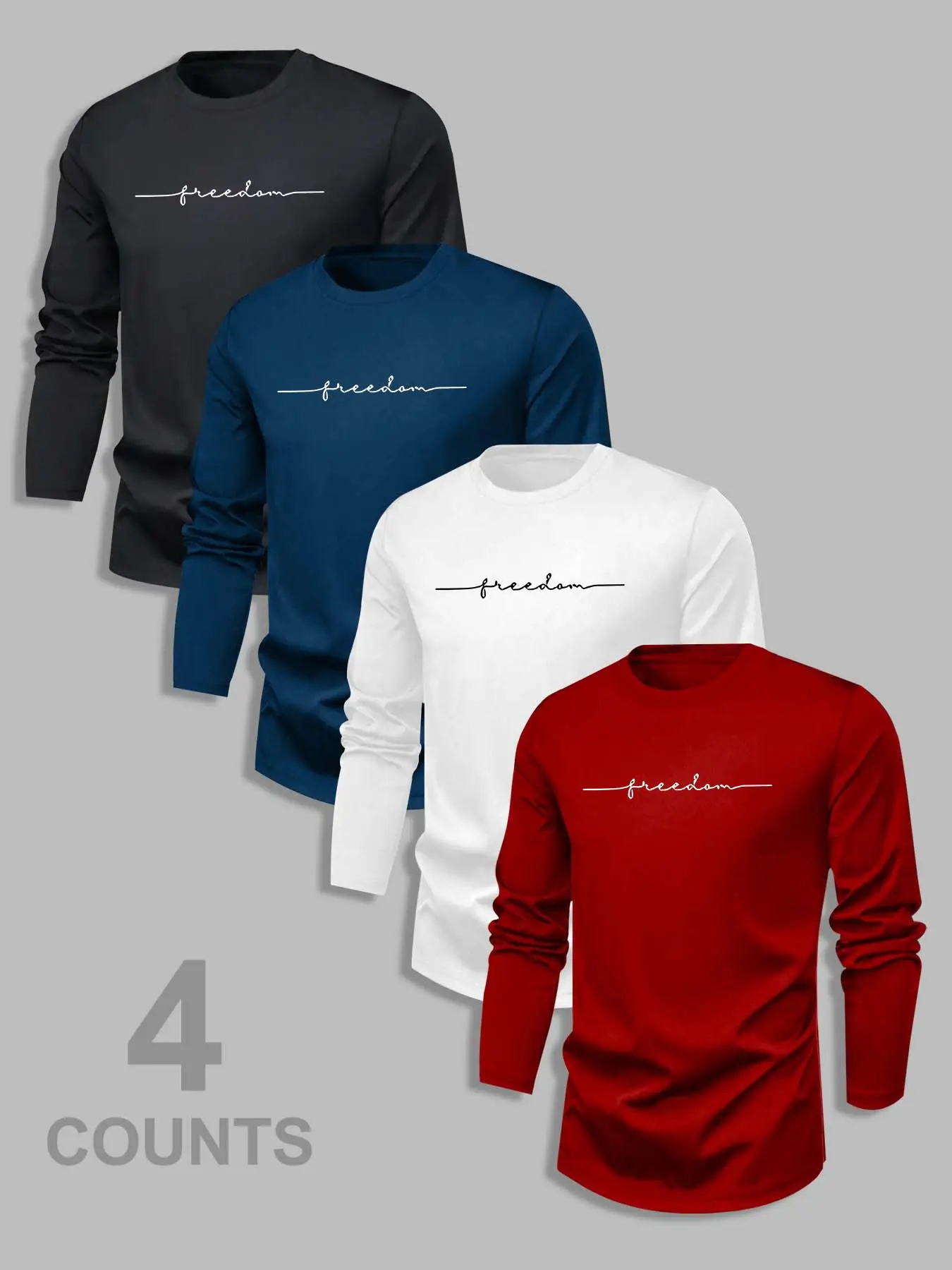 Men's Classic 4-Piece Set Letter Pattern Print Versatile Base Layer, Men's Basic Long Sleeve T-Shirt Fitted Casual Top, Fall & Winter Fashion, Casual Fashion Clothing, Menswear