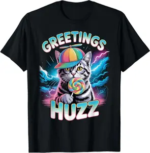 Huzz Cosmic Rainbow Cat With Propeller Hat And Lollipop T-Shirt