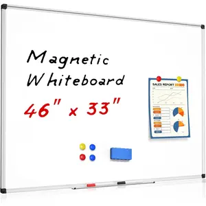 Dry Erase White Board - 46 x 33 Inch Whiteboard for Wall - 4 x 3 Large Wall-Mounted Board with   Frame, 1  Eraser, 2 Pens, 1 Detachable Marker Tray, 6