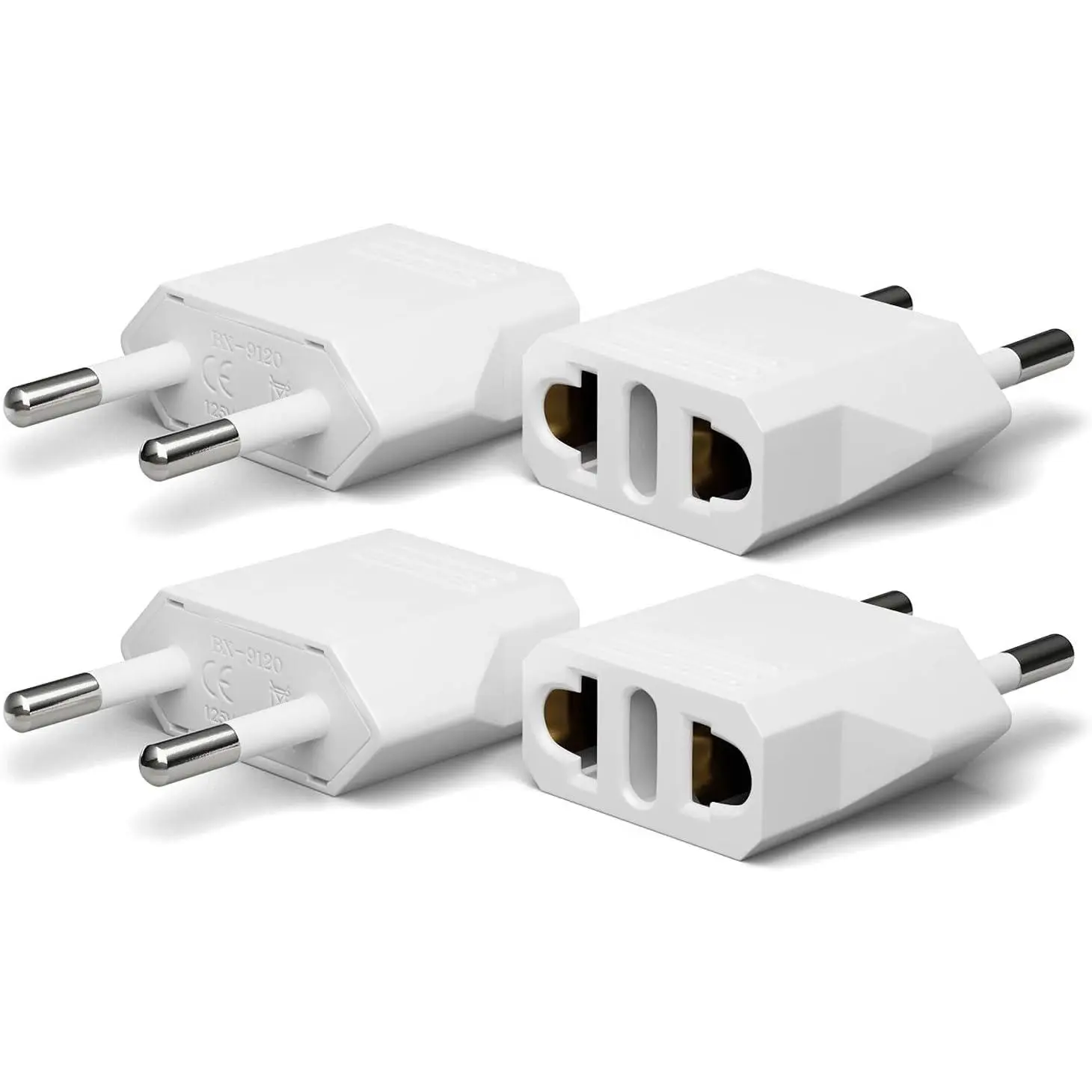 4 Pack European Travel Plug Adapter, Unidapt US to Europe Plug Adapter, European Adapter Type C Pin Adaptor, Outlet Converter America USA to Europe Italy Spain Germany France EU, Power Plug, White