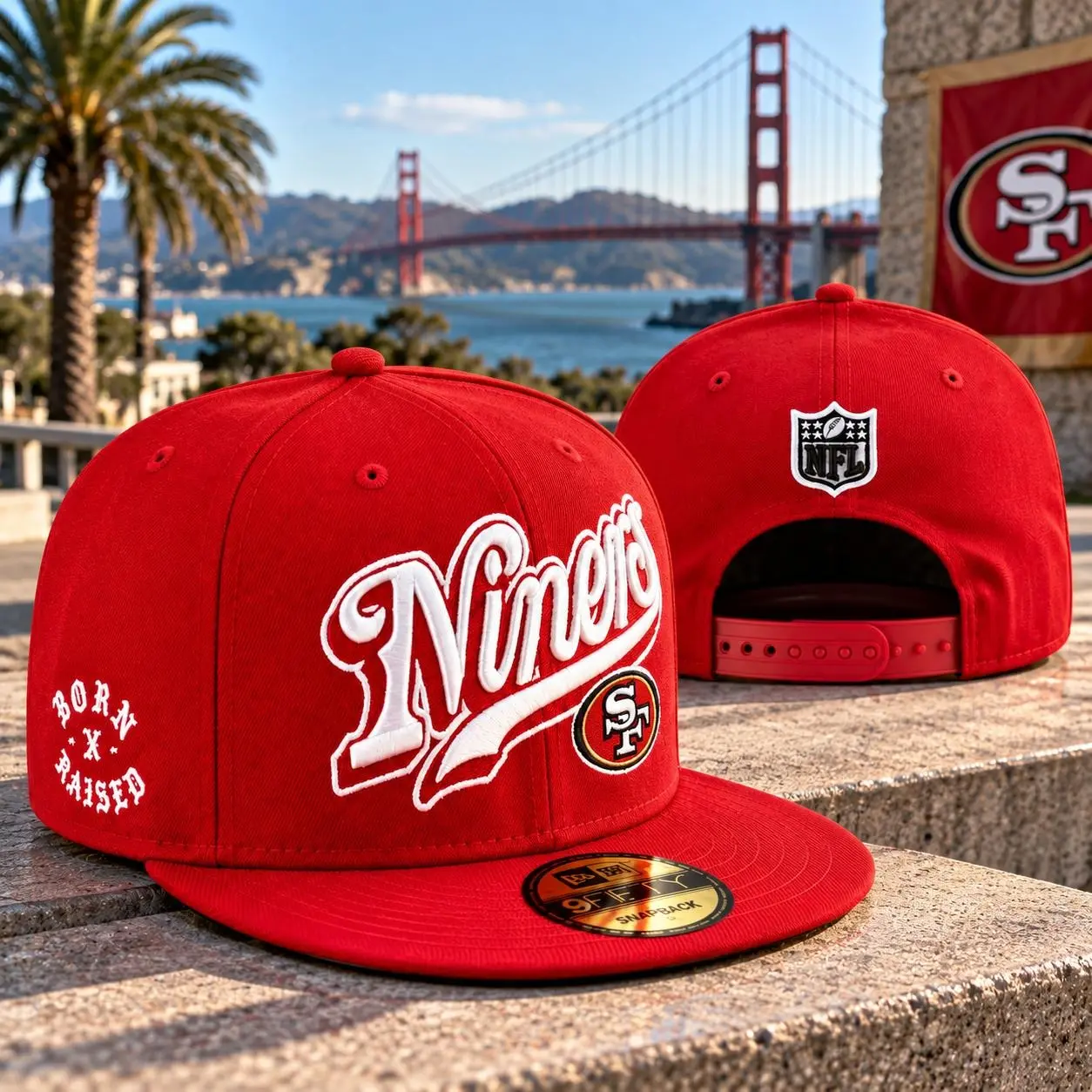 San Francisco 49ers New Era 9FIFTY Red Snapback Hat – Niners Script Embroidered Flat Brim Adjustable Football Cap