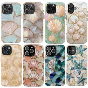 Faux Seashell Iridescent Stained Glass Phone Case (PRINT), Faux Mosaic Coastal For iPhone 17 16 15 14 13 12 11 X 8, Artistic Ocean Shell Case, Celestial Design Art Style Cover, Trendy, Scrapbook, Gift