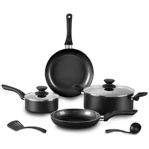 8 count Black Ceramic Pots and Pans Set, Cooking Pan Set,Cooking Pot Set Ceramic Pan Set, Nonstick Cookware Set, Induction Safe Kitchen Cooking Set with Frying Pans, Saucepans, shovel and Ladle
