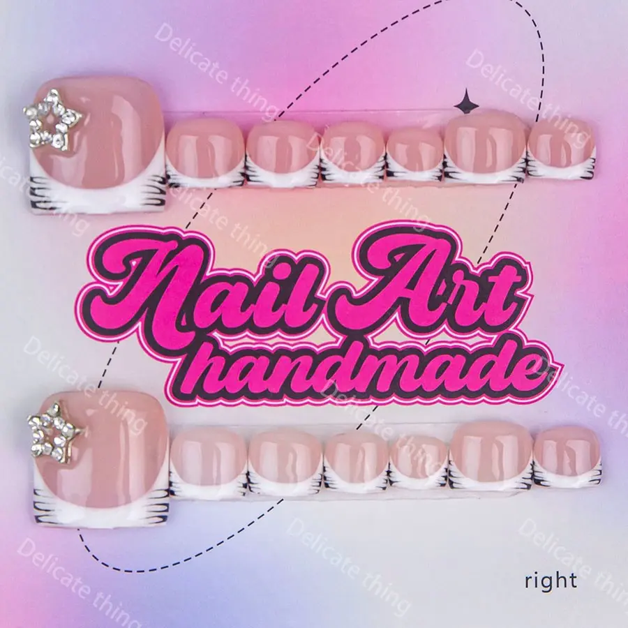 Delicate thing Y2K hand-made press-on toenails four sizes to choose from (XS/S/M/L) Suitable for beach vacations and sandy beaches Sparkly Studded Rhinestone Nail Art Nail Designs Fake Toenails