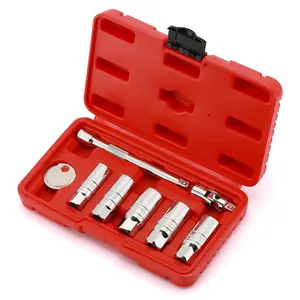3/8-Inch Drive Spark Plug Socket Set 6-Point CR-V Steel 8-Piece with Extension Bar Universal Joint & Gapper Heavy Duty Tool Hardware