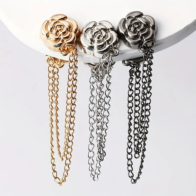 3pcs Camellia Shirt Button Clips, Adjustable T-Shirt Sleeve Buckle, Clothing Hem Fastener, Fixes Too Long Sleeves and Hems