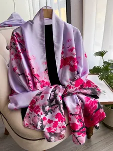 Women's Cherry Blossom Print Shawl, Boho Style Lightweight Scarf for All Seasons, Fashion Accessories for Women & Girls