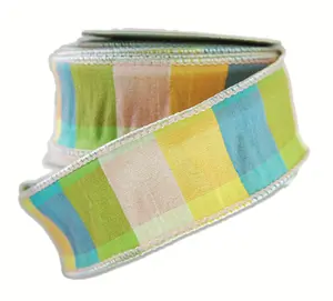 ired Lancer Muted Blue, Green, Yellow White Striped Spring or Easter Ribbon 1 1/2" 10 Yards