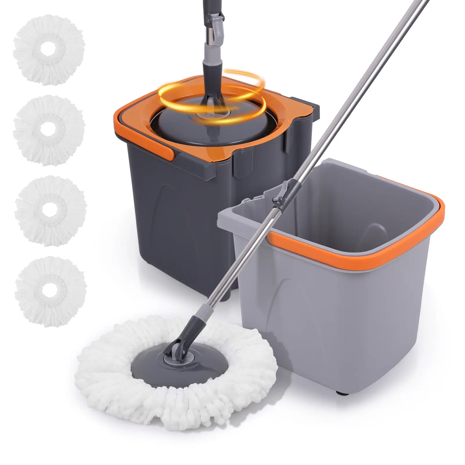 Rotating Mop Bucket Set (includes 4 Replacement Mop Heads), Easy Press Water Extraction Cleaning System, Removable Bucket, Ultra-fine Fiber Rotating Mop, Suitable for Cleaning Hardwood, Marble, And Tile Floors.