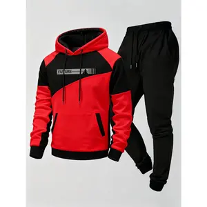 Men's Red & Black Hooded Sports Suit with Digital Print - Two-Piece Set for Daily Streetwear & Sports Sweatsuit Outfits Sweatsuit Loose Sporty Comfy Breathable