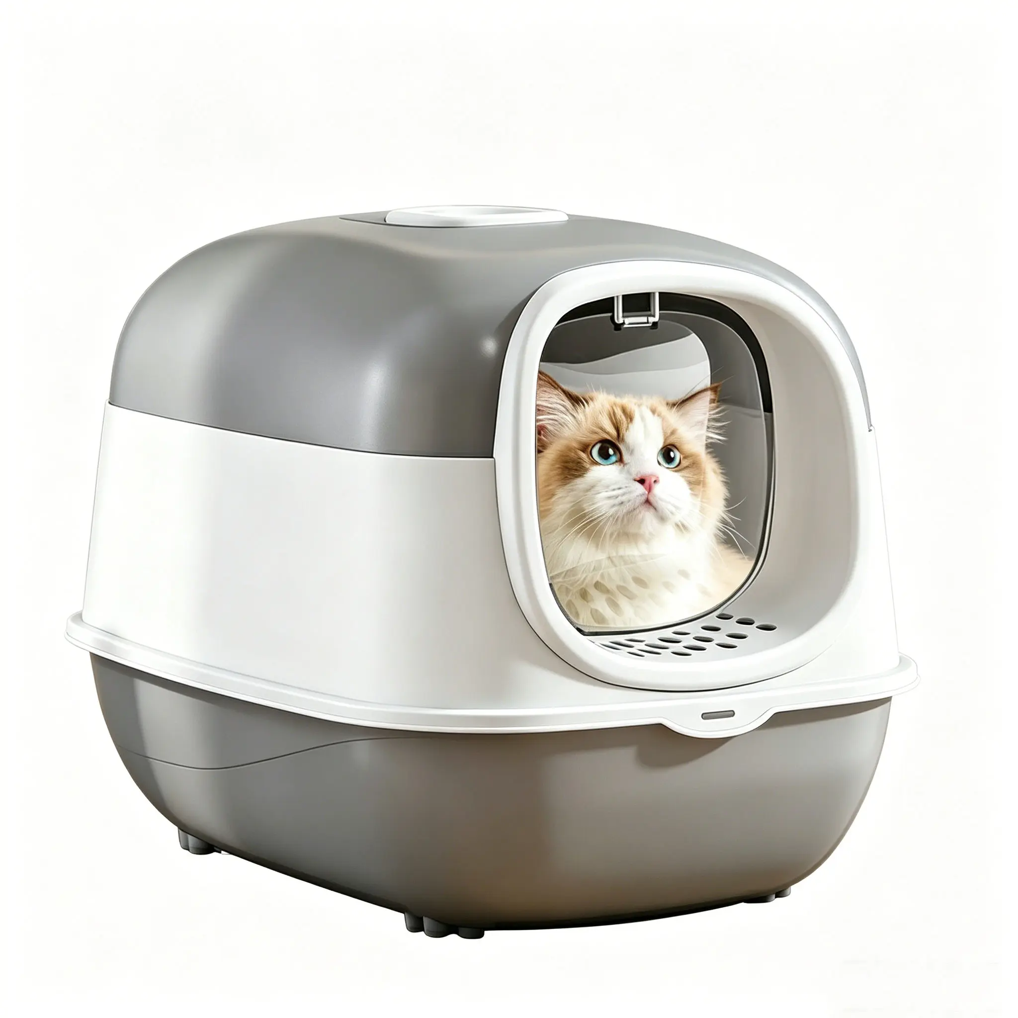 Fully Enclosed Cat Litter Box, Odor-Locking & Anti-Splashing Hooded Cat Toilet with 180° Openable Lid, Easy Clean Pet Litter Box for Small & Large Cats, with Free Scoop -- enclosure liner bags double room
