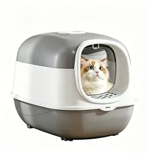 Fully Enclosed Cat Litter Box, Odor-Locking & Anti-Splashing Hooded Cat Toilet with 180° Openable Lid, Easy Clean Pet Litter Box for Small & Large Cats, with Free Scoop -- enclosure