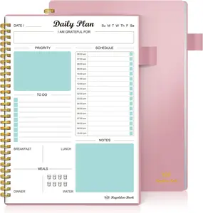Daily Planner Undated, To Do List Notebook with Hourly Schedule Calendars Meal, Spiral Appointment Organizers Notebook for Man/Women, Pocket, Pen Loop, 160 Pages (7x10")