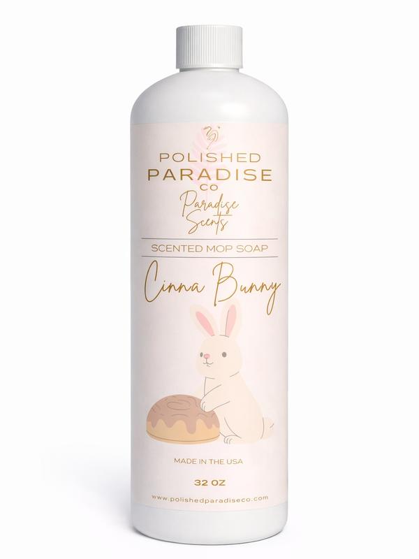 Polished Paradise Co CinnaBunny Cinnamon Bun Scented Mop Soap 32 Oz Premium Easter Holiday Floor Cleaner for Multiple Floor Types Multipurpose Made in USA