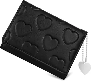 Card Wallet with Heart-shaped Pendant, PU Leather Credit Card Holder for Women and Girls, Cute Women's Wallet Card Holder Wallet for Shopping, Dating, Travel (black)
