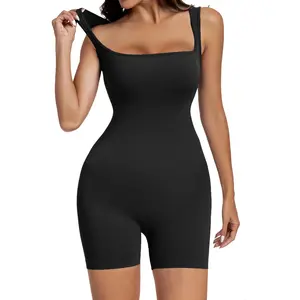 SeSe Code Women Sexy Strappy Jumpsuits Square Neck Stretch Shorts Jumpsuit Outfits